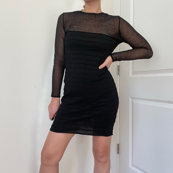 Zara Knit Mini Dress With Sheer Sleeves - Picture 2 of 11